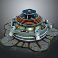 Futuristic Circular Platform Structure With Railing And Support Beams