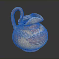Pitcher Shaped Ceramic Sculpture With Curved Handle Striped Design And Beige Orange Hues