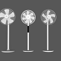 Three White Standing Air Conditioning Fans with White Blades Base and Middle Black Control Panel