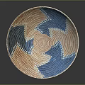 Woven Tableware Bowl With Blue Orange White Geometric Patterns And Spiral Design