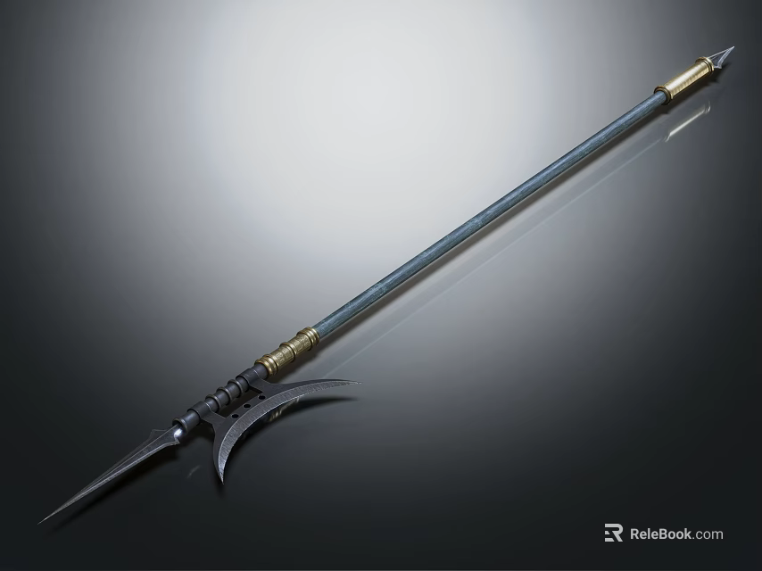 Ancient Polearm Weapon With Long Metal Shaft And Crescent Blade Design 3d model