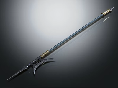 Ancient Polearm Weapon With Long Metal Shaft And Crescent Blade Design 3d model