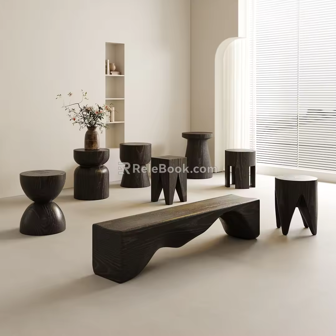 New Chinese style long stool 3d model