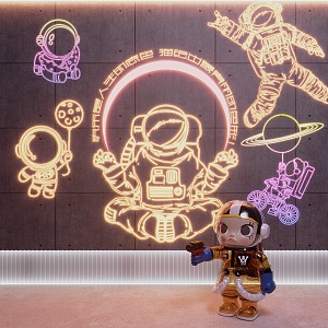 Trendy Astronaut Neon Light Astronaut Wall Decorative Light Pin Card Photo Background Wall 3d model