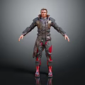Game Movie Character Wearing Futuristic Gray And Red Armored Costume With Metallic Texture