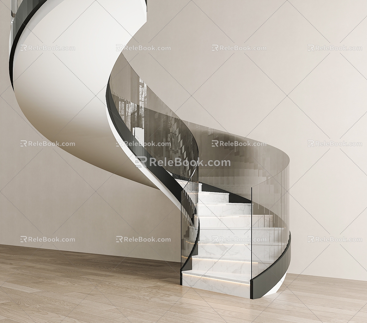 Modern revolving stair stair handrail stair shaped stair glass railing 3d model