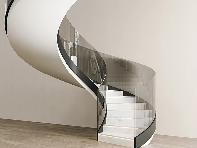 Modern Spiral Staircase Interior Design With Glass Railing and Marble Steps 3d model