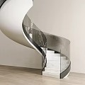Modern Spiral Staircase Interior Design With Glass Railing and Marble Steps