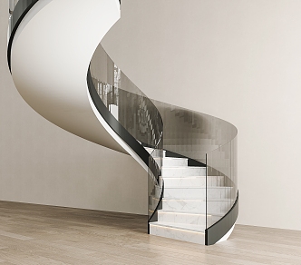 Modern revolving stair handrail stair shaped stair glass railing 3d model