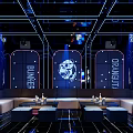 Modern KTV Interior With Blue Lighting LED Screen Stage And Tables 3d model