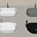 Modern Freestanding Bathtubs In White Gray And Black With Faucets On Tile Floor