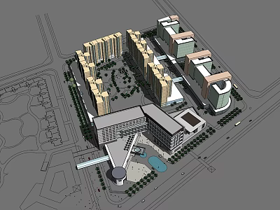Modern Urban Building Complex With Green Spaces Central Plaza And Roads 3d model
