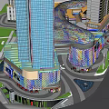 Modern Commercial Landscape Design With Tall Building Shopping Complex And Glass Facade