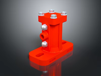 Red Metal Lighting Combination Bracket With Bolts And Mounting Holes 3d model