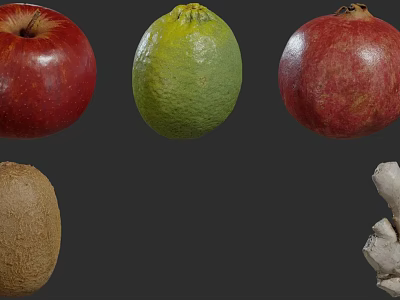 Fresh Assorted Fruits Including Apple Lime Pomegranate And Kiwi On Dark Background 3d model