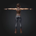 3D Female Character With Brown Vest Black Leather Pants Boots And Outstretched Arms