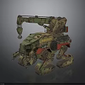 Mechanical Tracked Vehicle with Crane Arm Green Red Color And Industrial Design