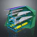 Weapon Storage System With Green Enclosure Blue Frame White Drones And Yellow Cylinders