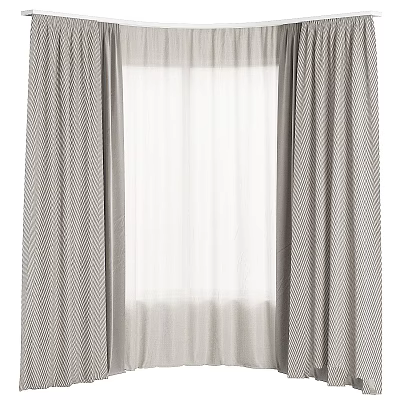 Gray Herringbone Curtains With Sheer Window Panel For Home Interior Design 3d model