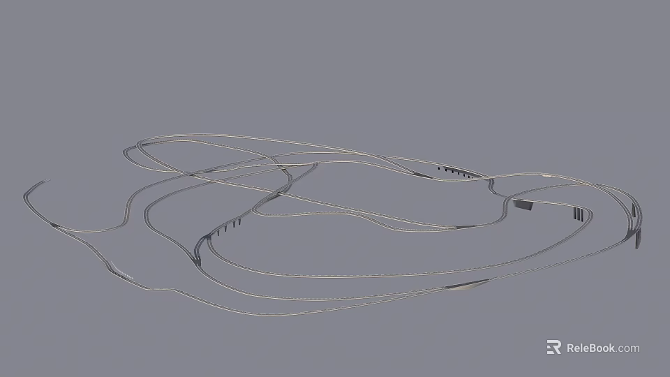 Curved Road Network Infrastructure Design With Multiple Paths And Lanes 3d model 