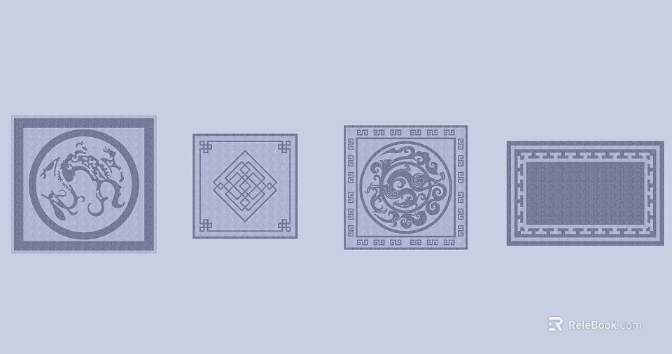 Square Paving Featuring Various Traditional Chinese Patterns And Ornate Borders 3d model