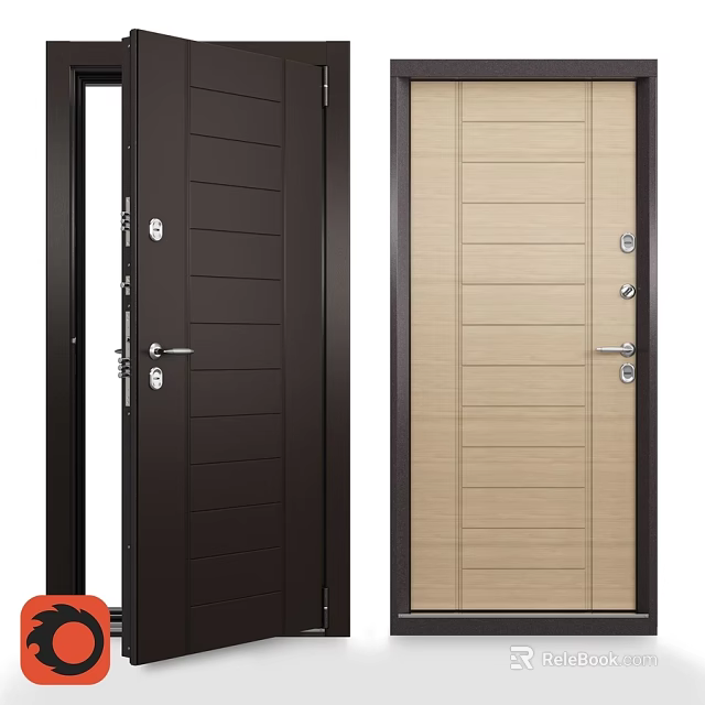 Modern Swing Door In Dark Brown And Light Wood Grain With Handle And Lock 3d model 