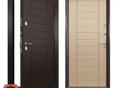 Modern Swing Door In Dark Brown And Light Wood Grain With Handle And Lock 3d model