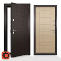 Modern Swing Door In Dark Brown And Light Wood Grain With Handle And Lock