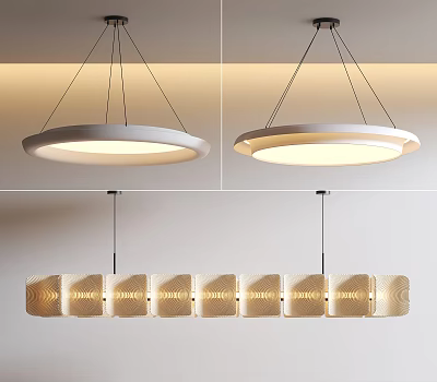 Modern Chandelier Styles With Circular Shades And Rectangular Panel Lights 3d model