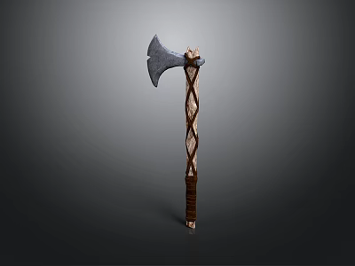 Traditional Handcrafted Axe Featuring Metal Blade And Wooden Handle Woven Pattern 3d model