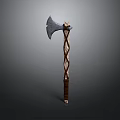 Traditional Handcrafted Axe Featuring Metal Blade And Wooden Handle Woven Pattern
