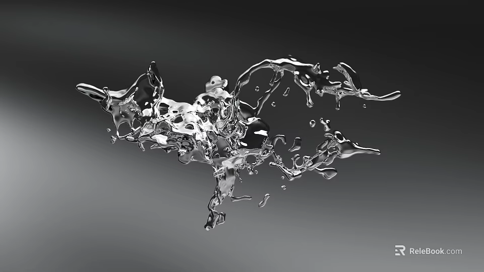 Frozen Water Splash In Silver Liquid Form With Gray Background And Droplets 3d model 
