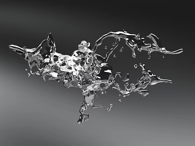 Frozen Water Splash In Silver Liquid Form With Gray Background And Droplets 3d model
