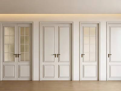 White Double Doors With Glass Panels In Modern Interior And Wooden Flooring 3d model