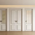 White Double Doors With Glass Panels In Modern Interior And Wooden Flooring