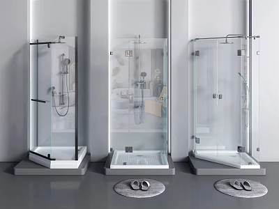Modern Glass Shower Sauna Enclosure Design With White Base And Slippers 3d model