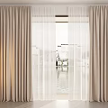 Beige Curtains With Sheer Layers In Room Featuring Floor Lamp And Water View