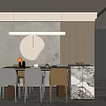 Stylish Modern Restaurant Dining Area With Round Mirror And Marble Counter