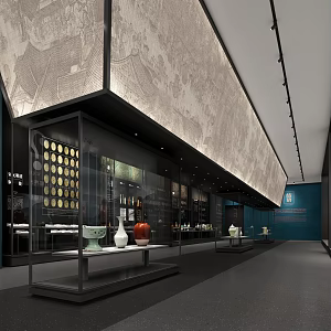 Museum Exhibition Hall Song, Yuan, Ming and Qing Dynasties Bronze Mirror Porcelain Pottery Gold Figure Sculpture Glass Display Cabinet Exhibition Hall Cabinet 3d model