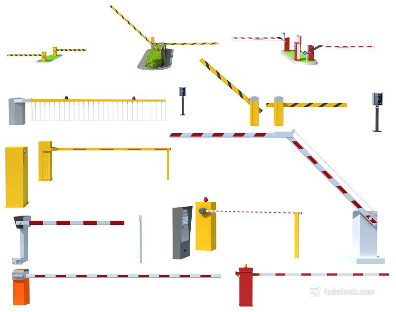 Public Facilities Road Barriers With Different Colored Gates And Control Boxes 3d model