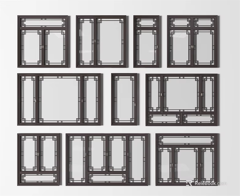 Various Classic Window Frame Designs With Different Grid Patterns And Structures 3d model