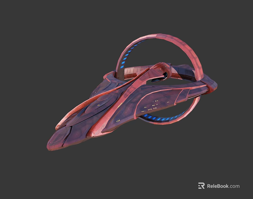 Futuristic Sci Fi Spacecraft With Streamlined Reddish Brown Design And Circular Blue Ring 3d model 
