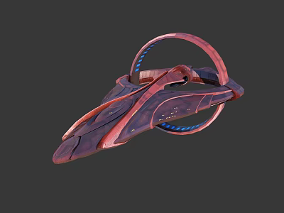 Futuristic Sci Fi Spacecraft With Streamlined Reddish Brown Design And Circular Blue Ring 3d model