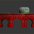 Red Octagonal Table With Intricate Floral Patterns And Decorative Box Top 3d model