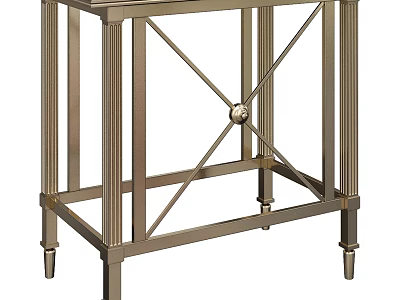 Elegant Brass Metal Side Table with Cross Design Columns and Decorative Legs 3d model