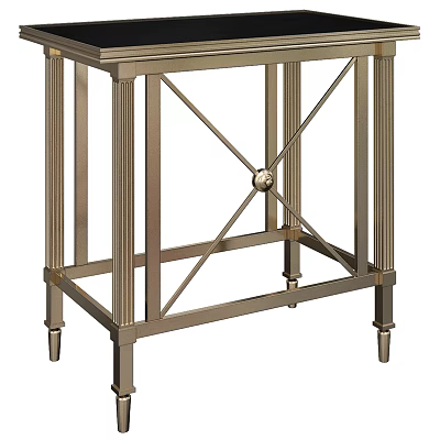 Elegant Brass Metal Side Table with Cross Design Columns and Decorative Legs 3d model
