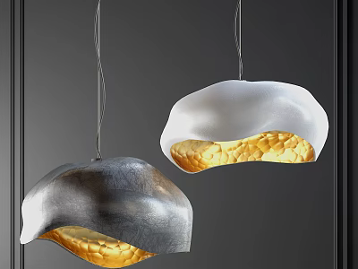 Modern Pendant Lights With Silver And White Shades And Golden Textured Warm Glow For Interiors 3d model