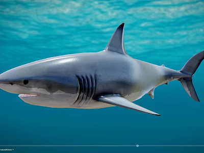Large Grey Shark With Sharp Fins Swimming In Clear Blue Ocean Water 3d model