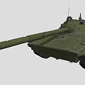Military Green Tank With Long Barrel Tracks And Antenna On Gray Background