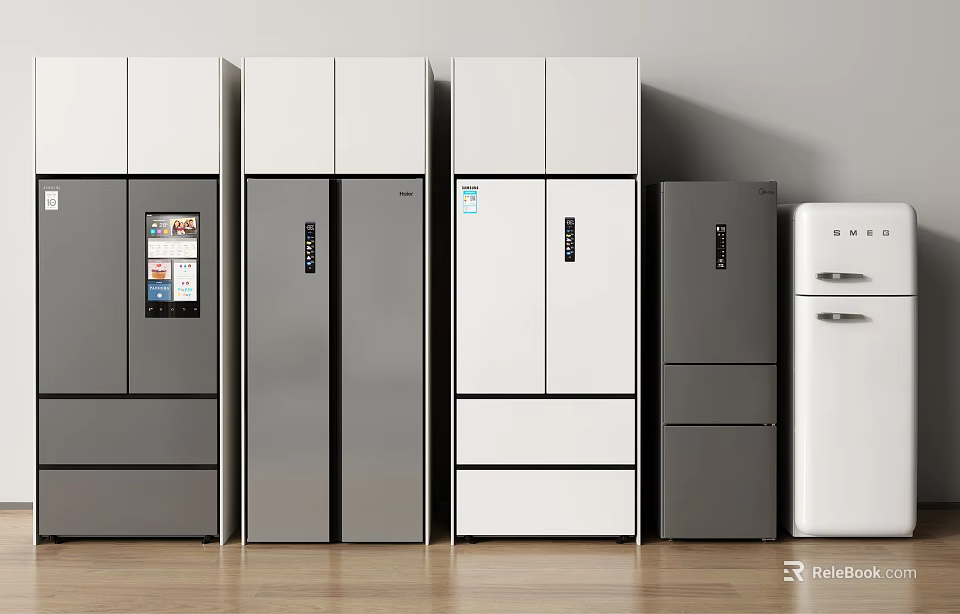 Modern Refrigerators and Freezers with White Gray Designs for Kitchen Spaces 3d model 